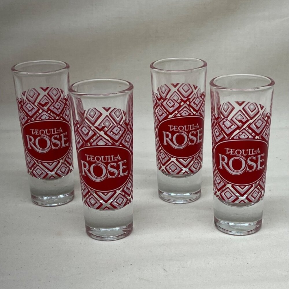 Glass Tequila Rose Tall Geometric Red Shot Glasses 4"